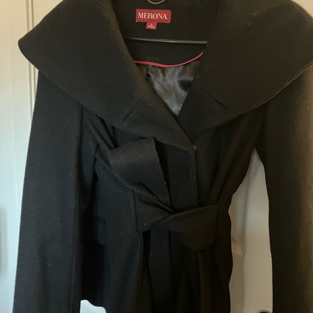 Merona Women's Elegant Black Wool Coat, size small.